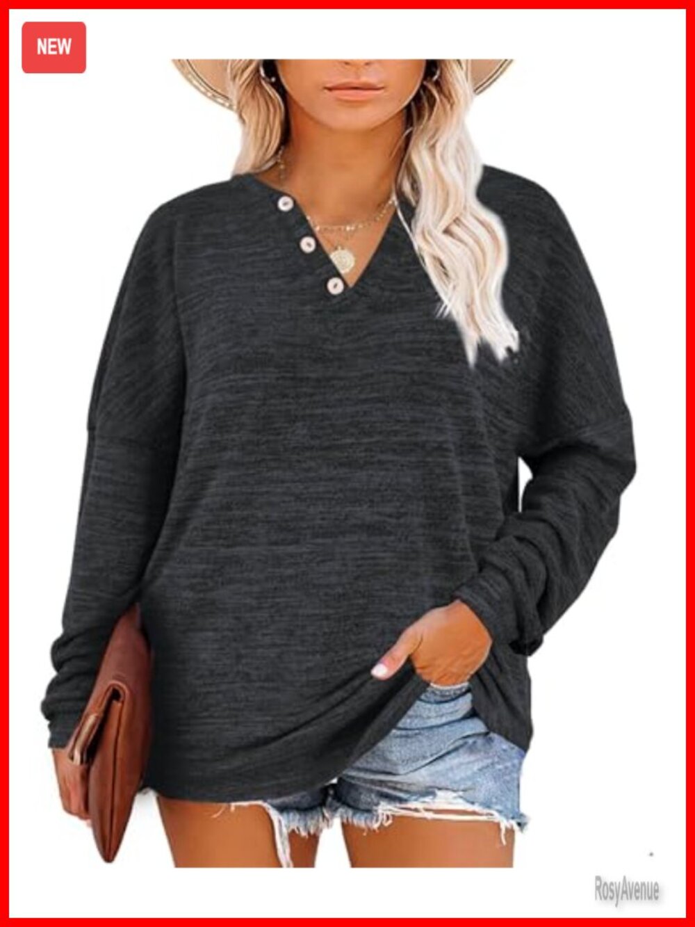 Womens Plus Size Henley Sweatshirt Oversized Long Sleeve Button V Neck